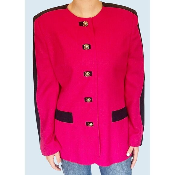 Vintage SASSON Paris New York Blazer Jacket Pink Navy 80s / 90s Size Small - Picture 2 of 8